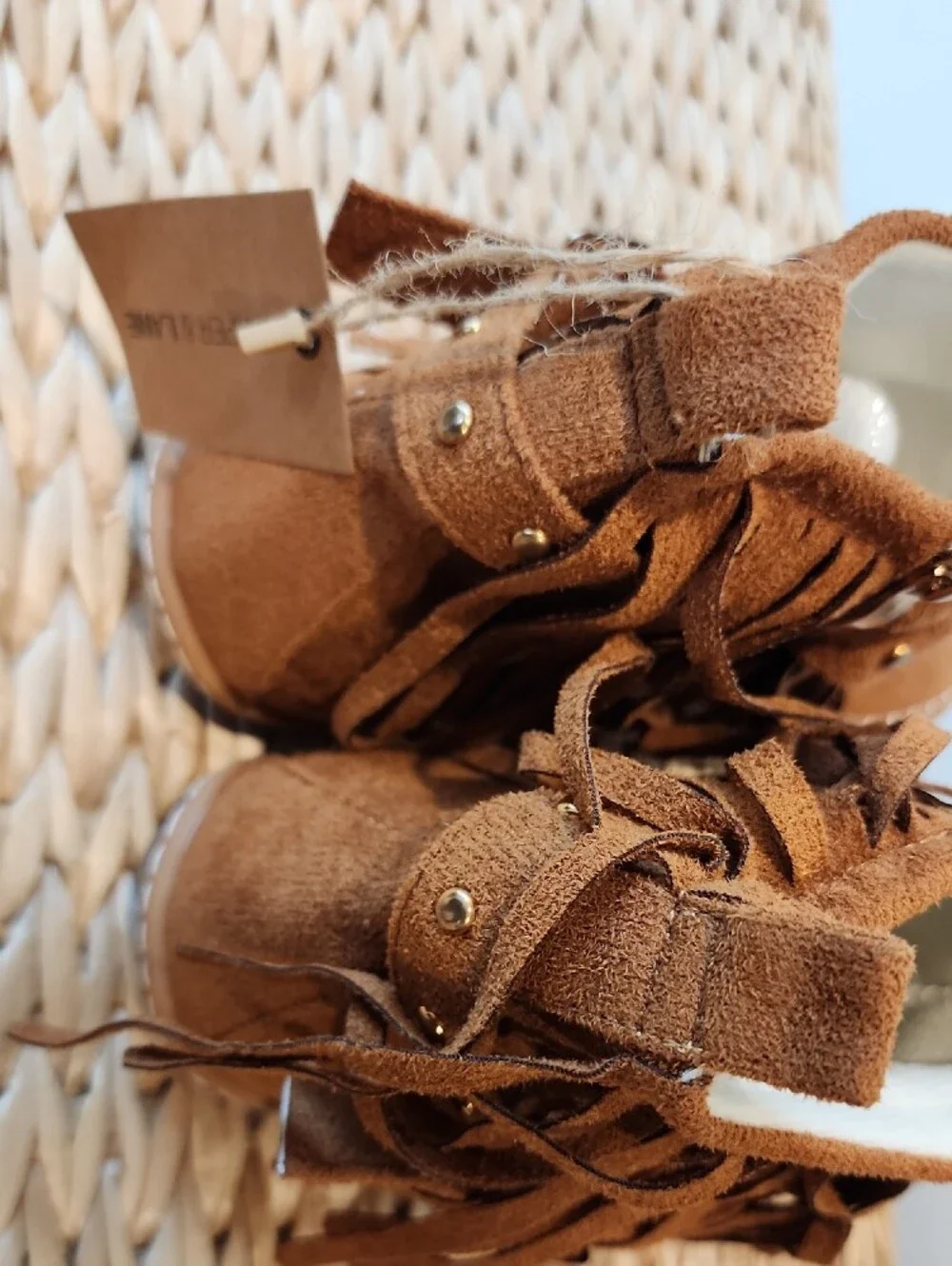 Allison Women's Fringe Ankle Booties/Boots in Tan (Size 39)
